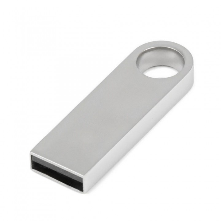 Yuvarlak Delikli Gümüş Metal 32 GB Lazer Baskılı Promosyon USB Bellek